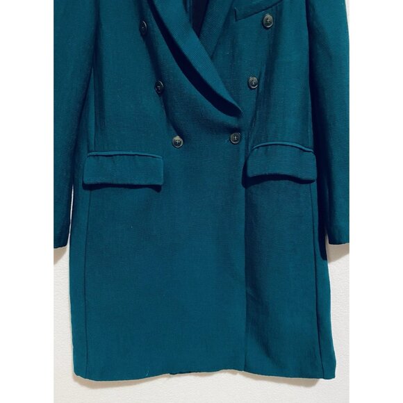 Zara Coat Womens Medium Green Tailored Double Breasted Ribbed Preppy Classic - Picture 3 of 5